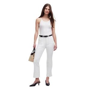 Madewell Mid Rise Kick Out Cropped Jeans Flare Leg Pure White Denim Size 23